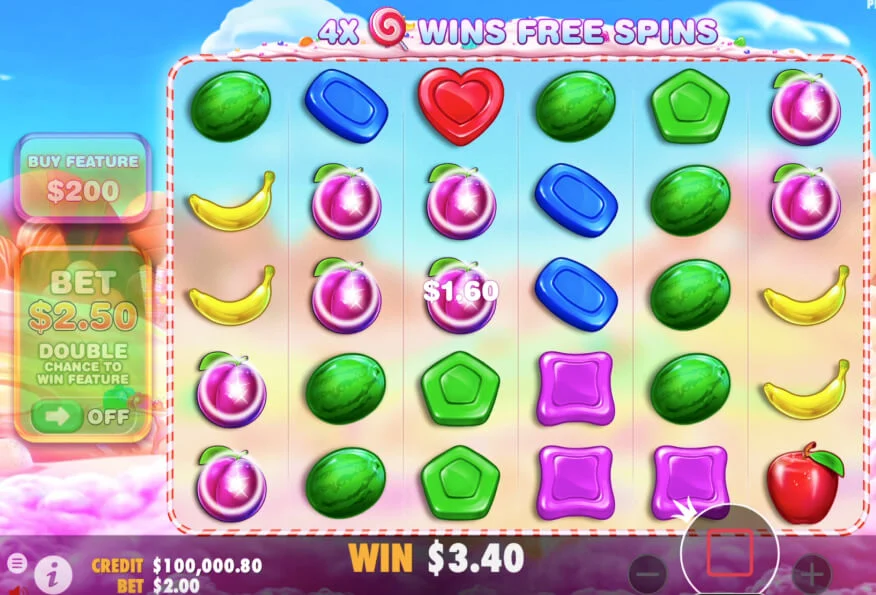 Sweet Bonanza Slot mit Candy- und Frucht-Theme im 6x5 Raster